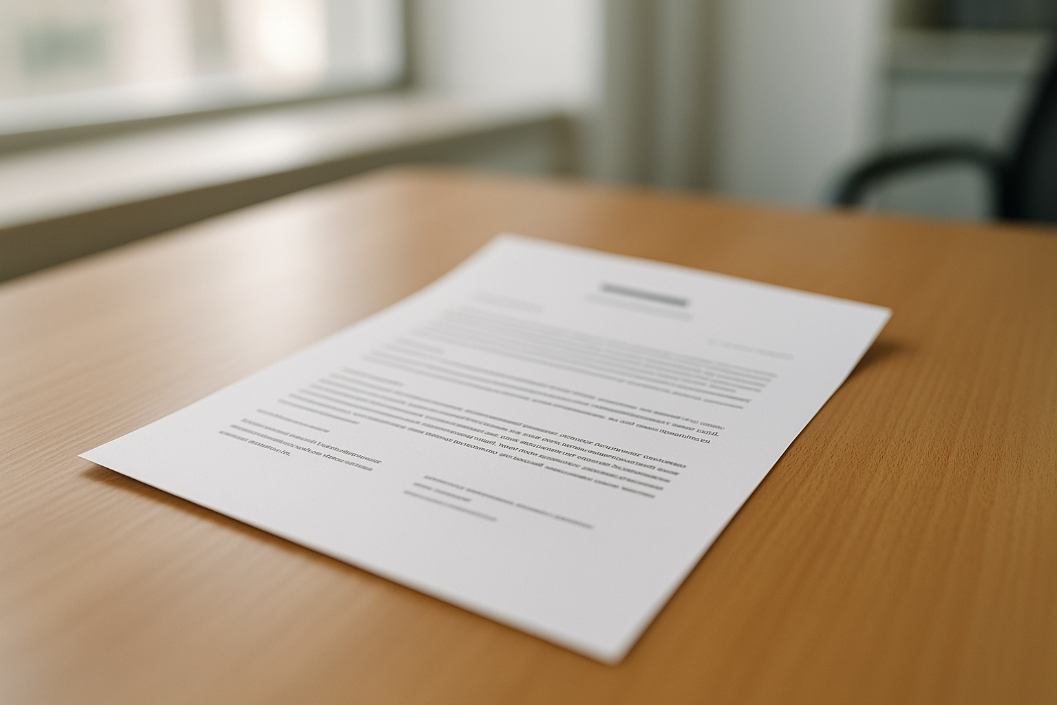 Professional document on office desk but blurred words